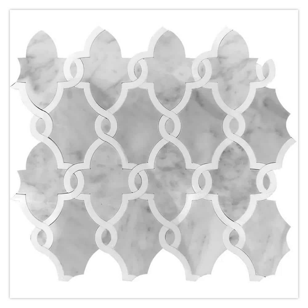 Elysian 4 in. x 5 in. Polished Soft Gray, White Marble Mosaic Arabesque Wall and Floor Tile Sample price history on PriceWatchPro