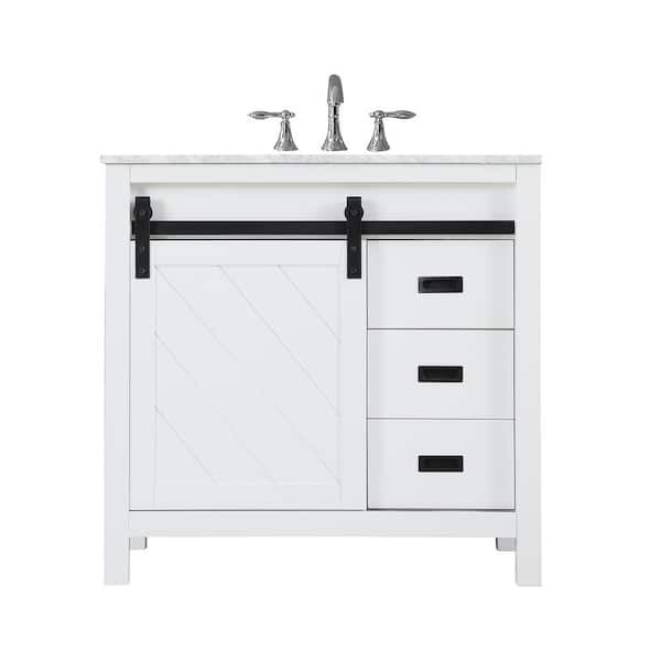 Altair Kinsley 36 in. Bath Vanity in White with Carrara Marble Vanity Top in White with White Basin
