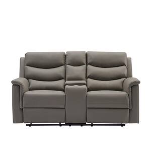 J&E Home 67.7 in. W Gray PU Leather 2-Seats Manual Reclining Loveseat ...