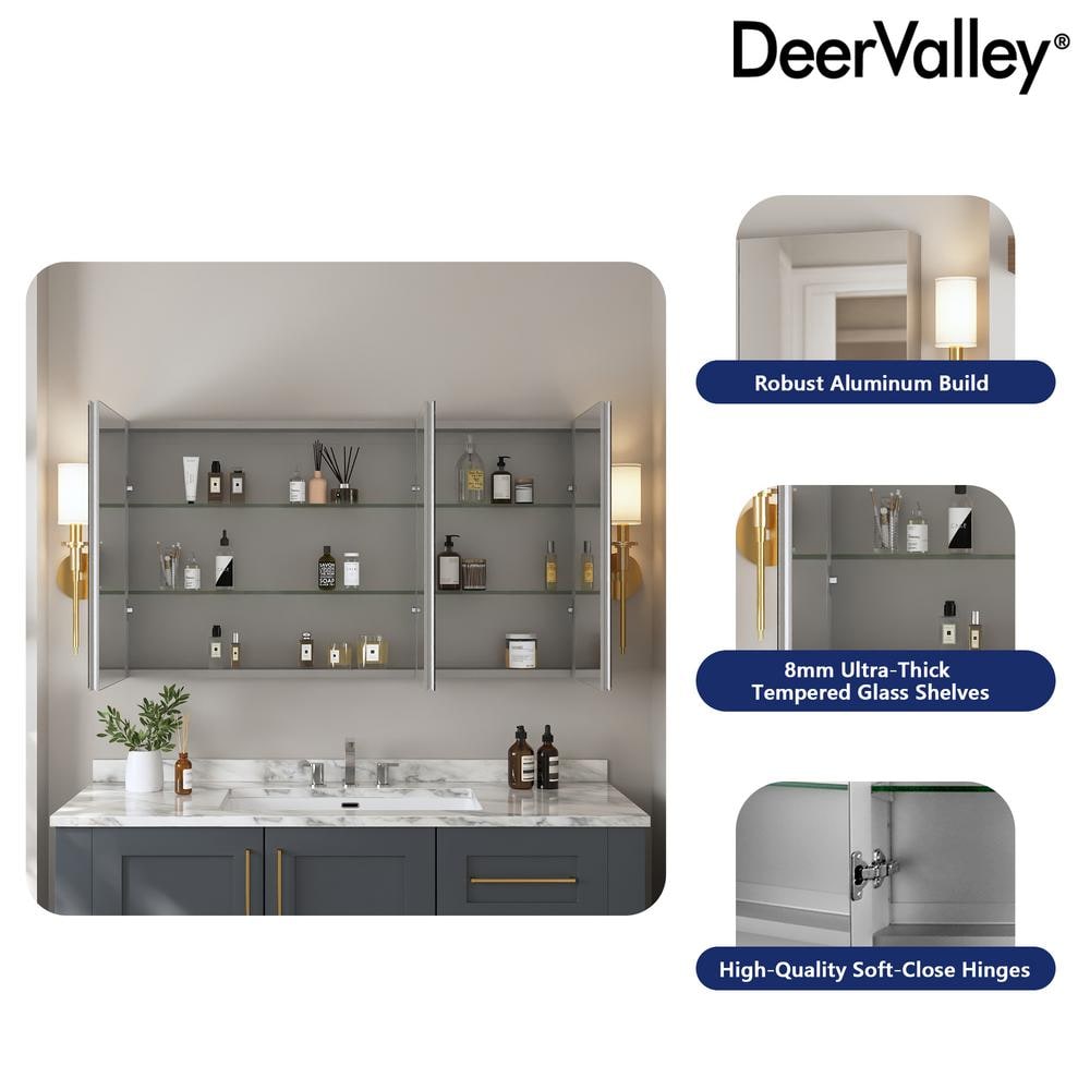 48'' Frameless Mirrored Three-Door Medicine Cabinet with Adjustable Shelves