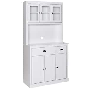 White Kitchen Pantry Cabinet Storage with Adjustable Shelves, Buffet Cupboard and Microwave Stand