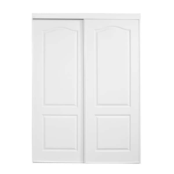 TRUporte 71 in. x 80 in. 109 Series Primed 2 Panel Arched Top Design Primed MDF Sliding Door