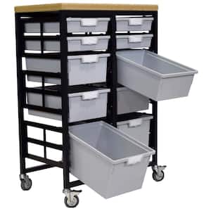Mobile Workbench Storage Station With Wood Top -10 StorSystem Trays-Gray