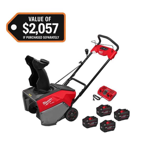 M18 FUEL 18V 21 in. Cordless Dual Battery Auger Propelled Single Stage Snow Blower w/ (4) 12.0 Ah Batteries, Charger