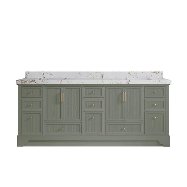 Willow Collections Alys 84 in. W x 22 in. D x 36 in. H Double Sink Bath Vanity in Evergreen with 2 in. Viola Gold Top