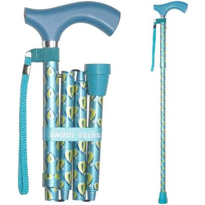 Luxury Folding Walking Stick 32 in. to 37 in. with Water Resistant Bag, Wrist Strap and Hook & Loop Band in Light Blue