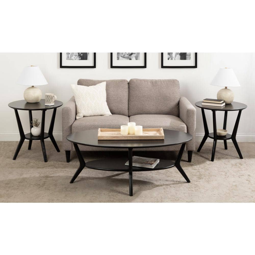 Nylah Black Oval Solid Wood Coffee Table with Storage