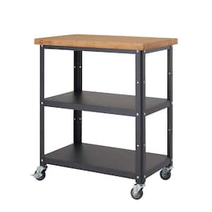 32 in. Bamboo and Metal Kitchen Cart in Dark Gray