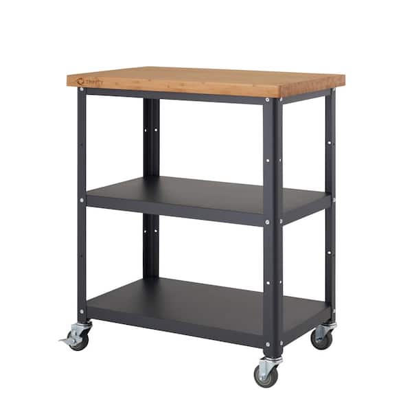 TRINITY 32 in. Bamboo and Metal Kitchen Cart in Dark Gray