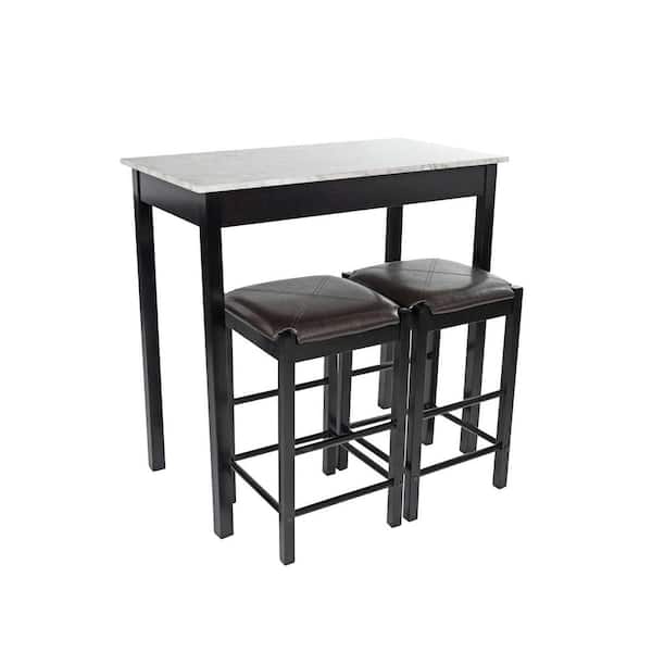 PEARINGTON 3-Piece Wood Top Espresso Brown and White Table Set