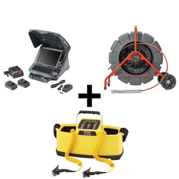 RIDGID SeeSnake Standard Inspection Sewer Camera Reel w/ CS12x Monitor Kit & SeekTech ST-510 Underground Transmitter Bundle