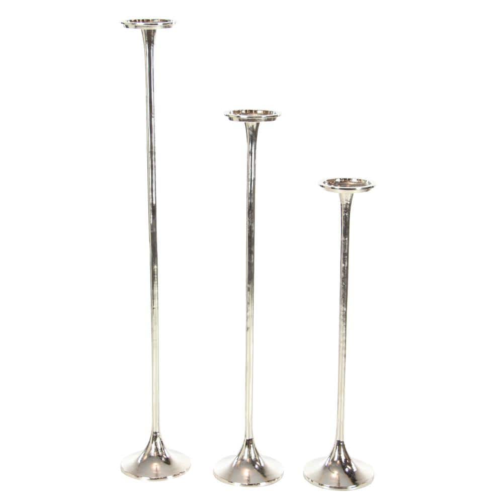 Elegant Trio Silver Aluminum Floor Candle Holders, Set of 3