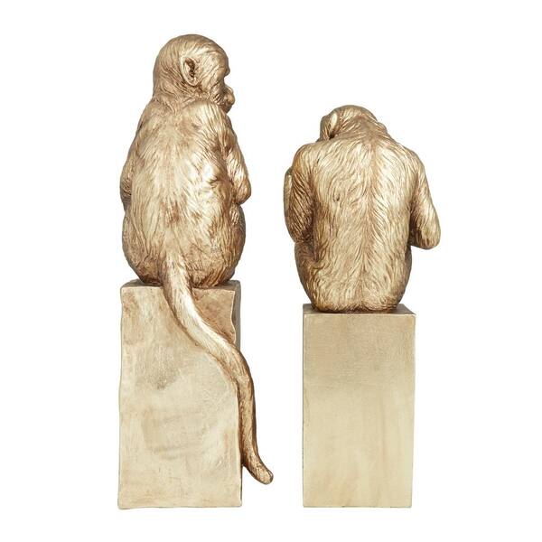 Litton Lane Gold Polystone See No Evil Monkey Sculpture (Set of 3) 98686 -  The Home Depot