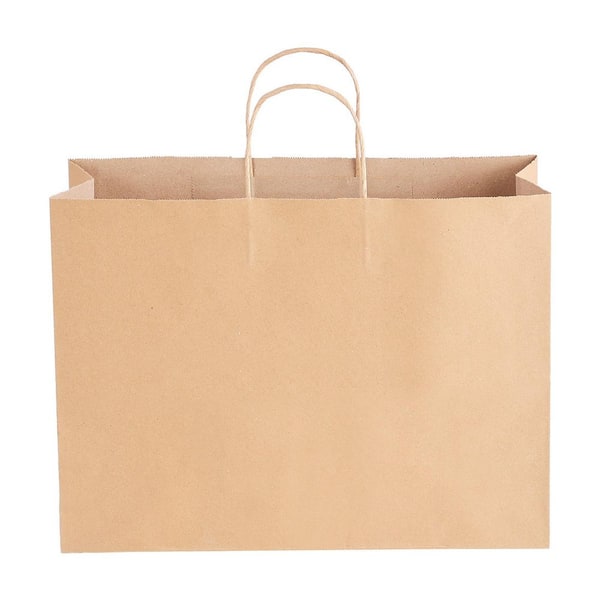 100-Pack Kraft Paper Bags w/ Handles, 16 x 6 x 12 in. Large Reusable and Recyclable, 3 lbs. Capacity Bags, 2.5lb.
