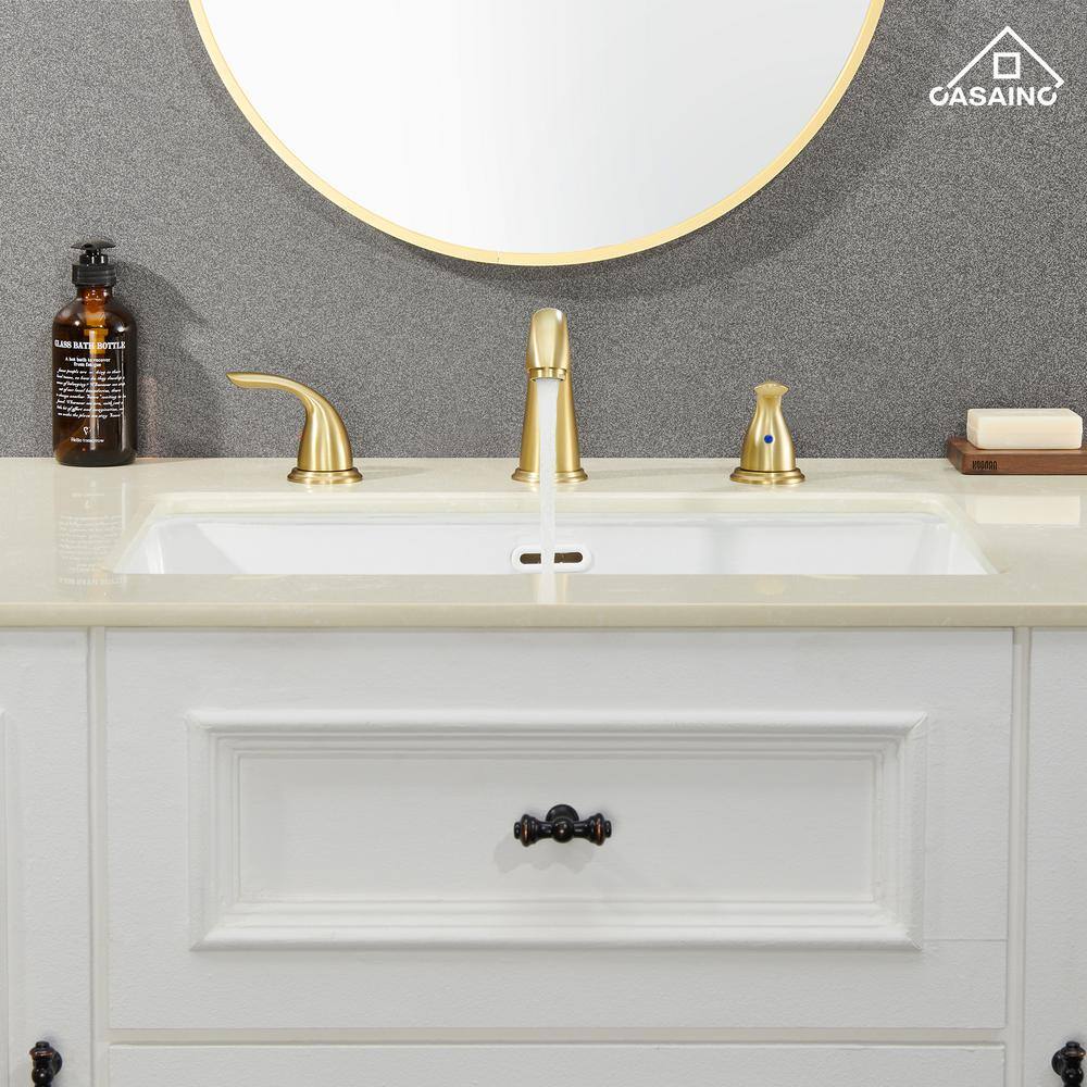 Brushed Gold Stainless Steel Widespread Bathroom Faucet with Drain