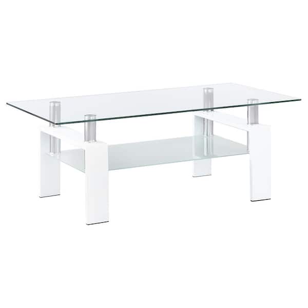 Coaster Dyer 48 in. White Rectangle Glass Top Coffee Table with Shelf