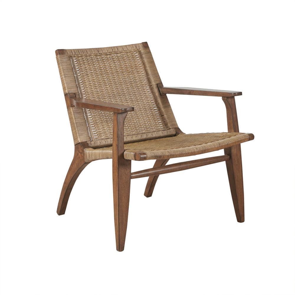 Natural Mahogany and Rattan Accent Chair with Microfiber Seat