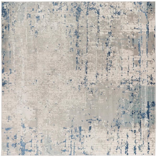 Nourison Concerto Ivory Grey Blue 10 ft. x 10 ft. Abstract Contemporary Square Area Rug