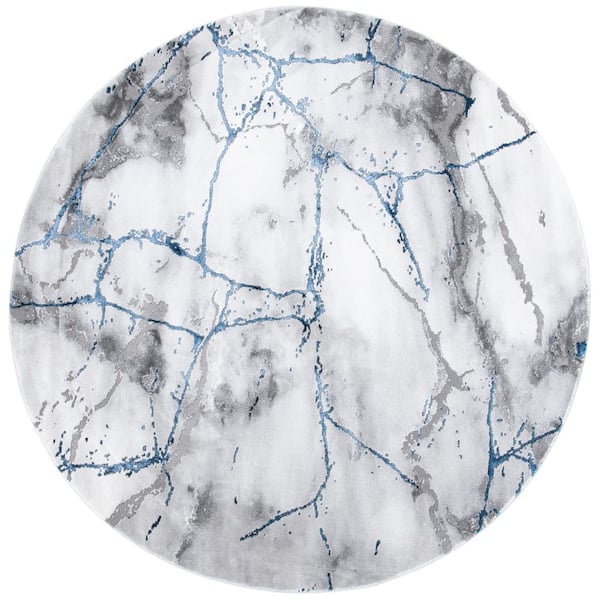 SAFAVIEH Craft Ivory Gray/Blue 4 ft. x 4 ft. Round Distressed Abstract Area Rug