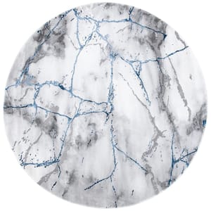 Craft Ivory Gray/Blue 5 ft. x 5 ft. Round Distressed Abstract Area Rug