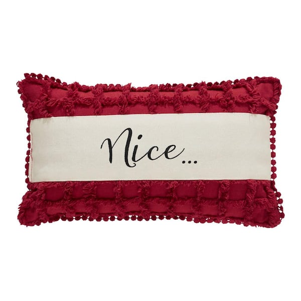 VHC BRANDS Kringle Red Black White Chenille 7 in. x 13 in. Naughty and Nice Throw Pillow