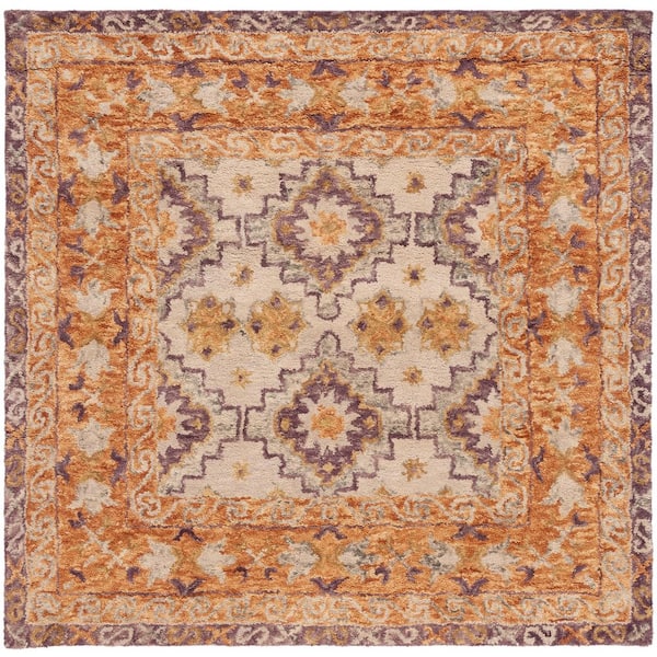 Aspen 7 ft. x 7 ft. Brown/Purple Geometric Medallion Square Area Rug