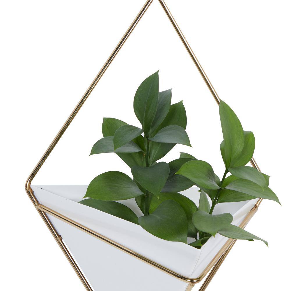 Set of 2 White Metal Geometric Hanging Planters