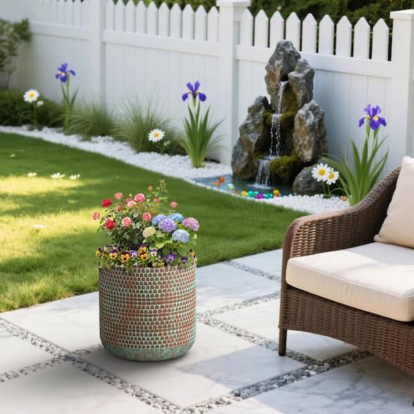 15.8 in. Cylindrical Concrete Large Planter Teal Tall Round Plant Pot with Drainage Holes for Indoor Outdoor