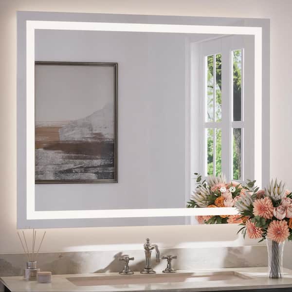 40 in. W x 32 in. H Rectangular Frameless LED Bathroom Mirror Anti-Fog Wall Mount Vanity Mirror w/ Frontlit and Backlit