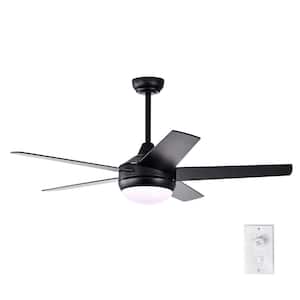 52 in. Integrated LED Indoor Matte Black 5-Blade Ceiling Fan with Light Kit and Wall Control