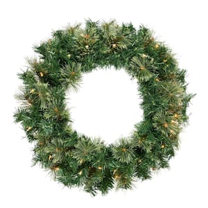 24 in. Green Pre-Lit Oregon Cashmere Pine Artificial Christmas Wreath 24 in. Clear Lights