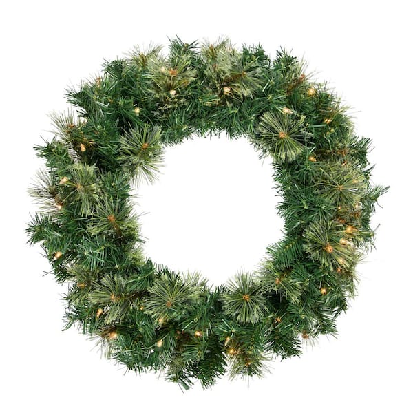 Northlight 24 in. Green Pre-Lit Oregon Cashmere Pine Artificial Christmas Wreath 24 in. Clear Lights