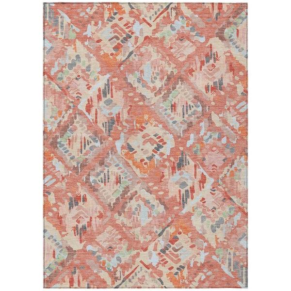 Chantille Machine Washable Indoor/Outdoor Abstract ACN1328 Coral 8 ft. x 10 ft. Area Rug