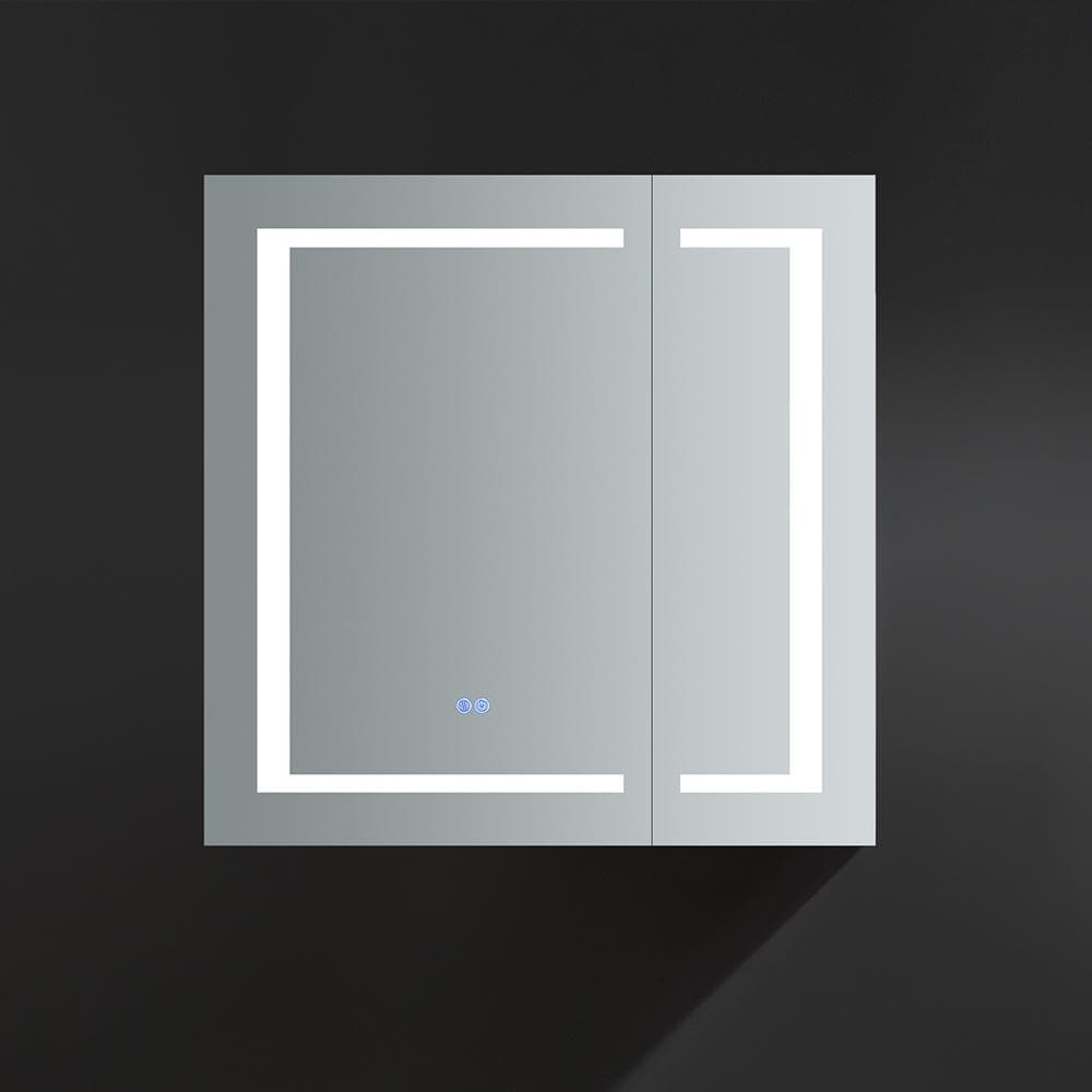 Contemporary 29.5" Square Bathroom Medicine Cabinet with LED Lighting