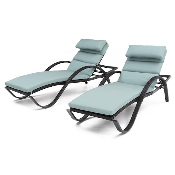 RST BRANDS Deco Wicker Outdoor Chaise Lounge with Sunbrella Bliss Blue Cushions (2 Pack)