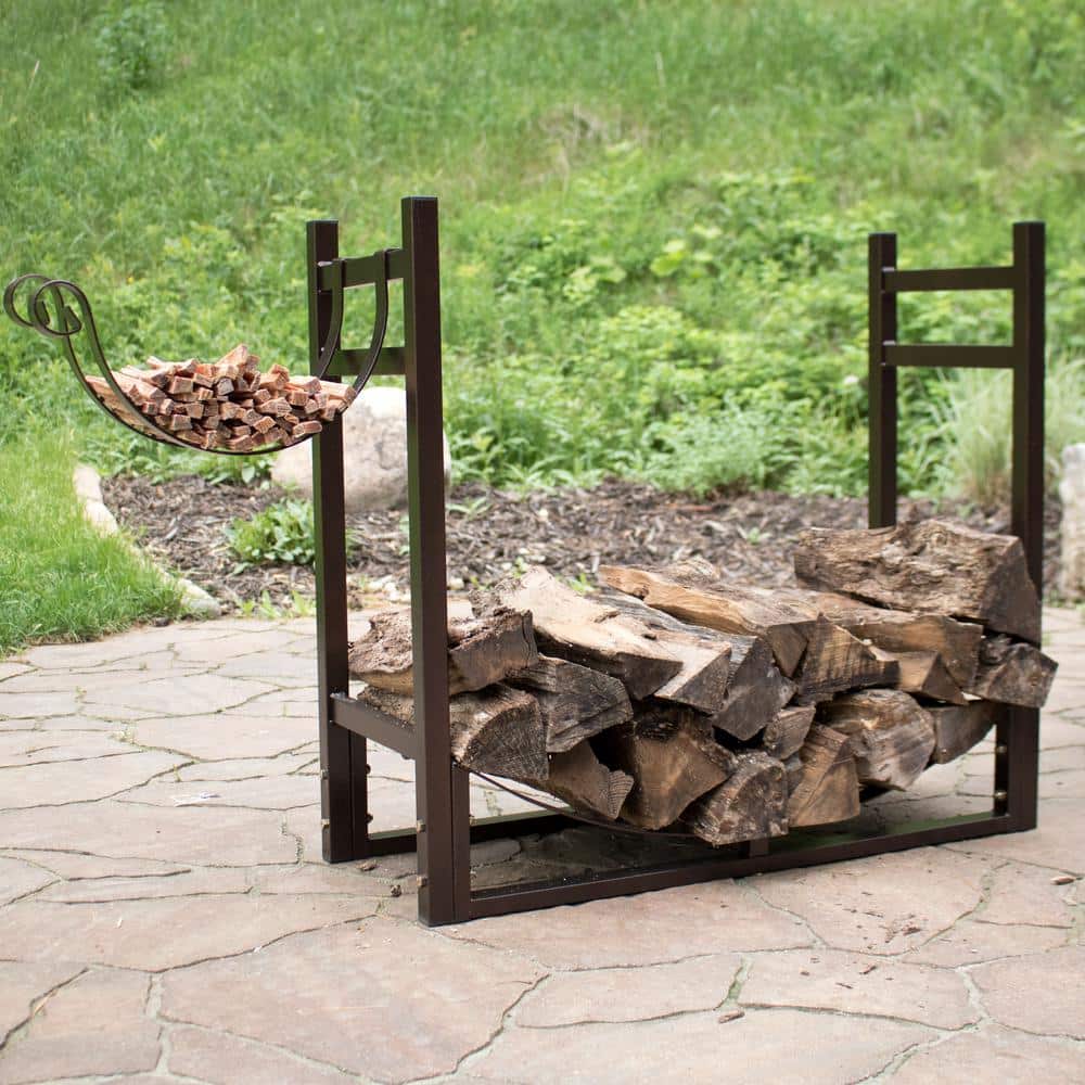Bronze Steel Indoor/Outdoor Firewood Log Rack with Kindling Holder