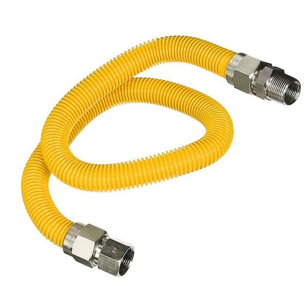 PLUMBFLEX 24 in. Flexible 1/2 in. O.D. x 3/8 in. Fittings Gas Connector Yellow Coated Stainless Steel for Dryer and Water Heater