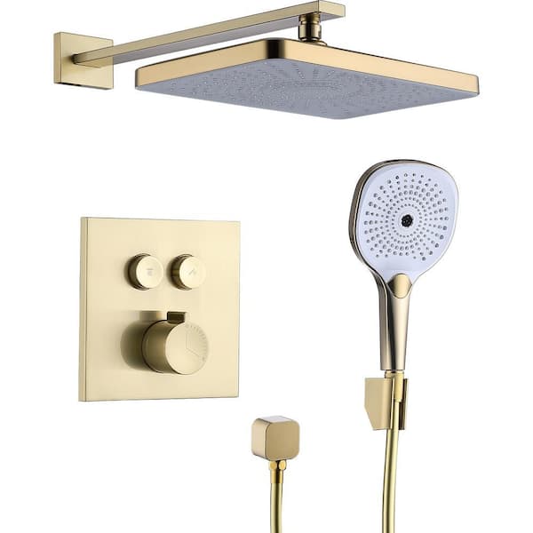 Single Handle Shower Faucet 1-Spray  Wall Mount Fixed and Handheld Shower Head   2.2GPM Brushed Gold