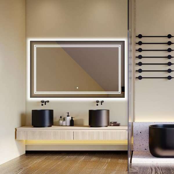 SOHO 96.00 in. W x 36.00 in. H Rectangular Frameless Wall Mount LED Light Bathroom Vanity Mirror with Mirror Defogger