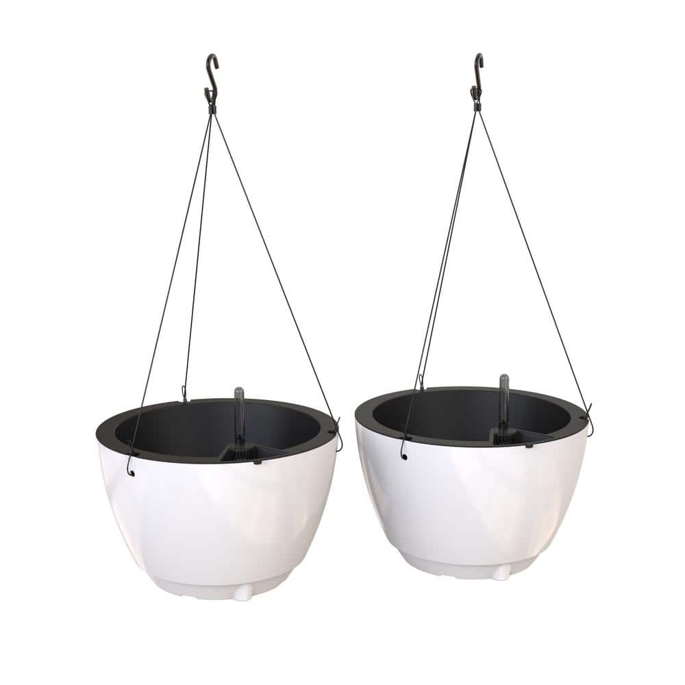 Caprio Medium White Resin Self-Watering Hanging Planter (2-Pack)
