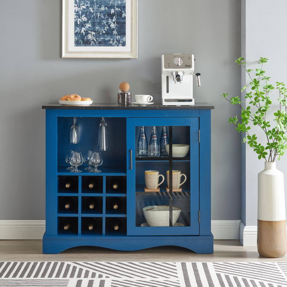 FESTIVITY 42 Inch Wine Cabinet With Two Doors & Drawers, Open Glass