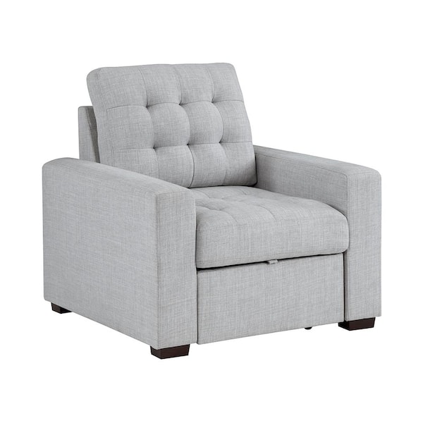 Lazzara Fairborn Gray Textured Fabric Chair with Pull-out Ottoman