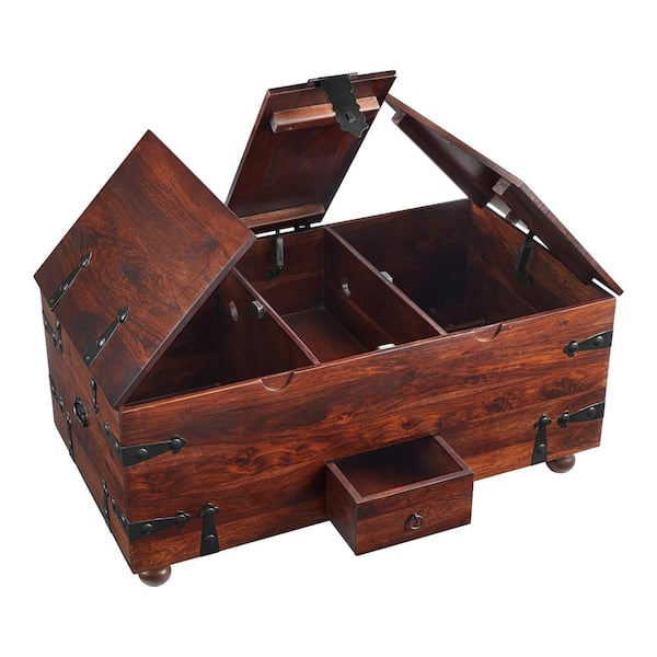 Maldives Large Sqaure Walnut Brown Wood Coffee Table with Lift Top (46 in.)