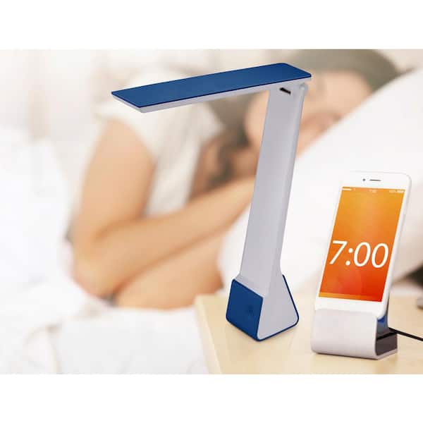 11 in. Blue Battery Powered LED Desk Lamp with Rechargeable Battery