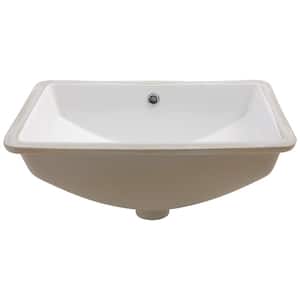 21 in. x 14 in. White Ceramic Rectangular Undermount Bathroom Sink with Overflow