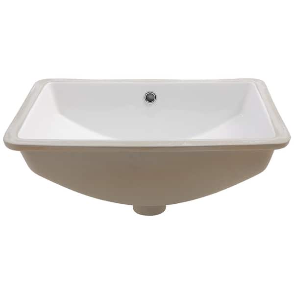 cadeninc 21 in. x 14 in. White Ceramic Rectangular Undermount Bathroom Sink with Overflow