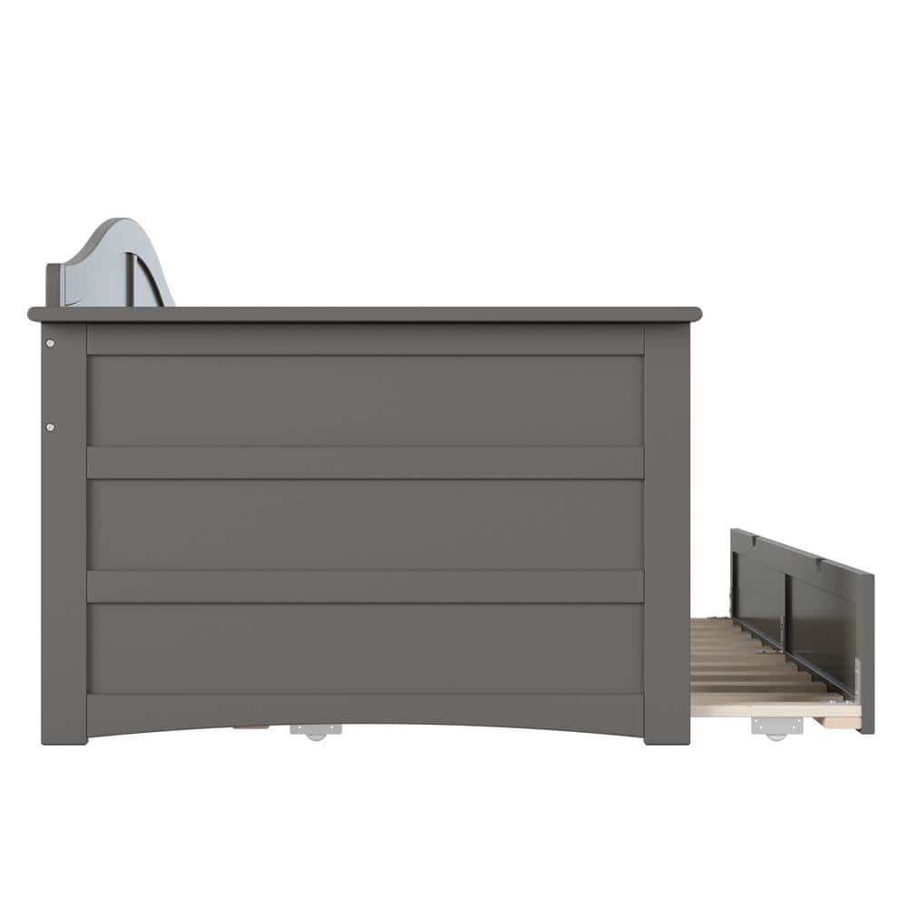 Acadia Twin Gray Wood Daybed with Trundle and Slats