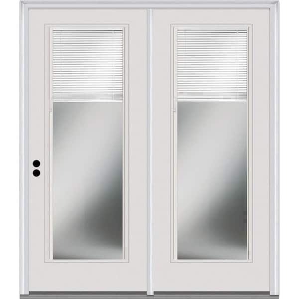 MMI Door 72 in. x 80 in. Clear Low-E Glass Internal Blinds Primed Steel Prehung Right Hand Full Lite Stationary Patio Door