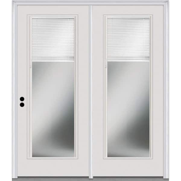 MMI DOOR 67 in. x 81.75 in. Clear Low-E Glass Internal Blinds Fiberglass Prehung Right Hand Full Lite Stationary Patio Door
