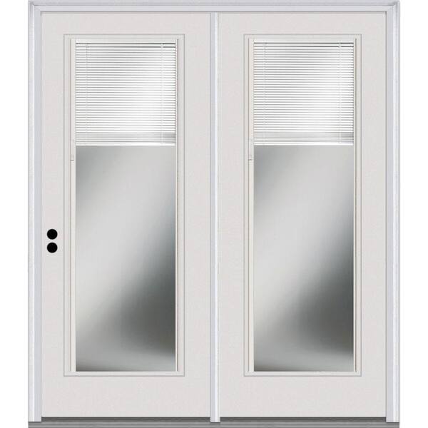 MMI Door 64 in. x 80 in. Clear Glass Internal Blinds Primed Steel Prehung Right Hand Full Lite Stationary Patio Door